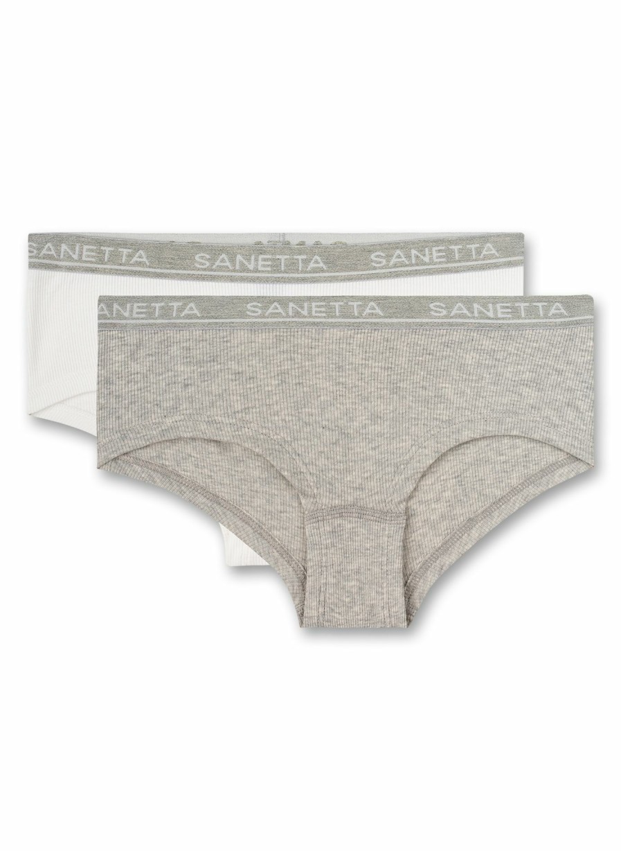 Madchen 3-14 Sanetta Panties & Hipster | Madchen-Cutbrief (Doppelpack) Graumelange Und Weis