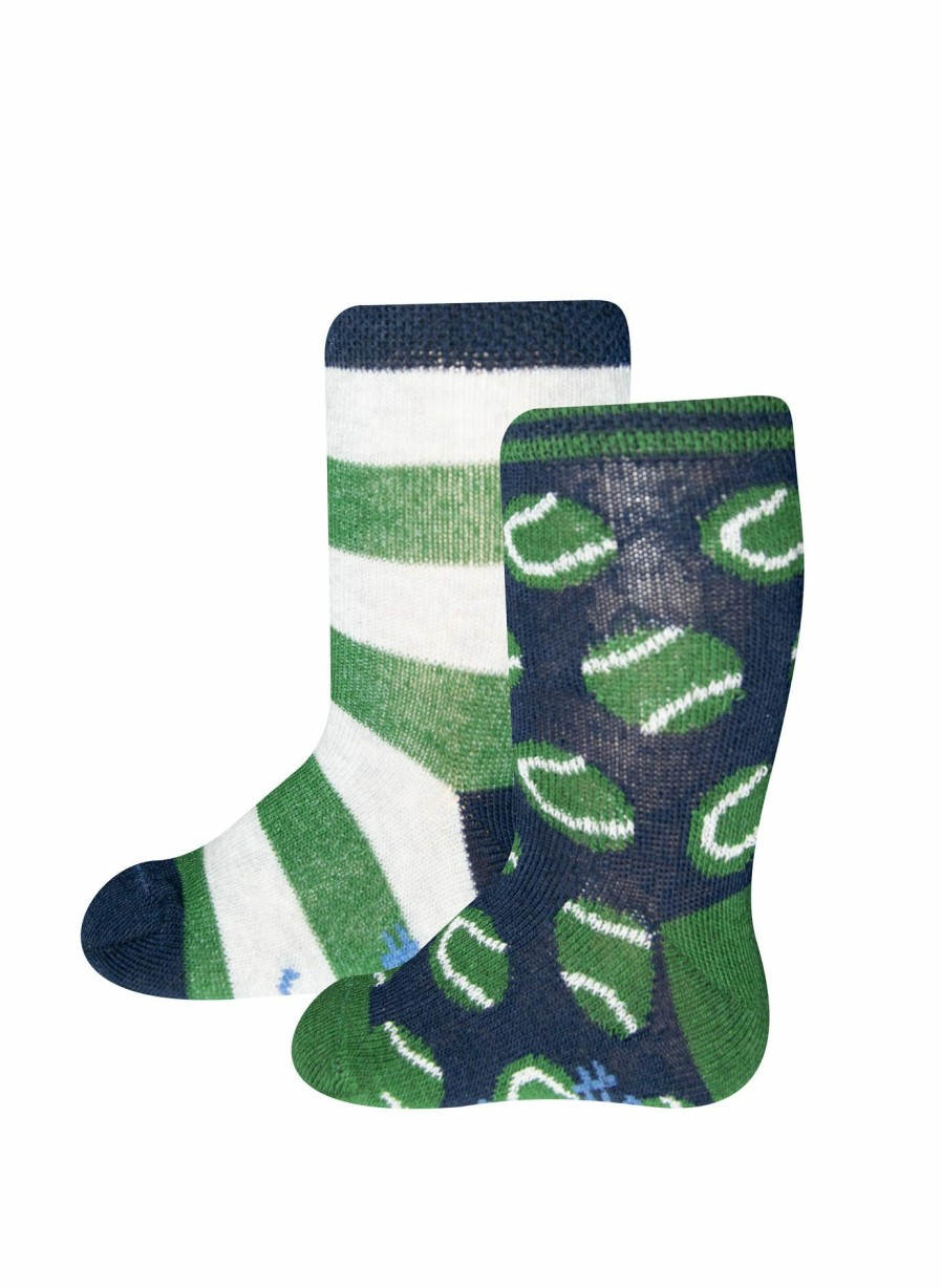 Jungs 0-3 Sanetta Accessoires | Jungen-Socken (Doppelpack) Dunkelblau Und Grun-Geringelt