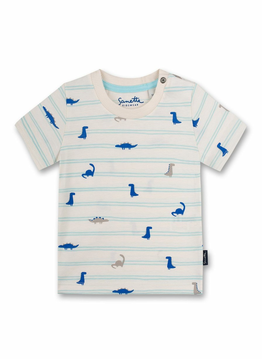 Jungs 0-3 Sanetta T-Shirts | Jungen T-Shirt Off-White Ringel Dino