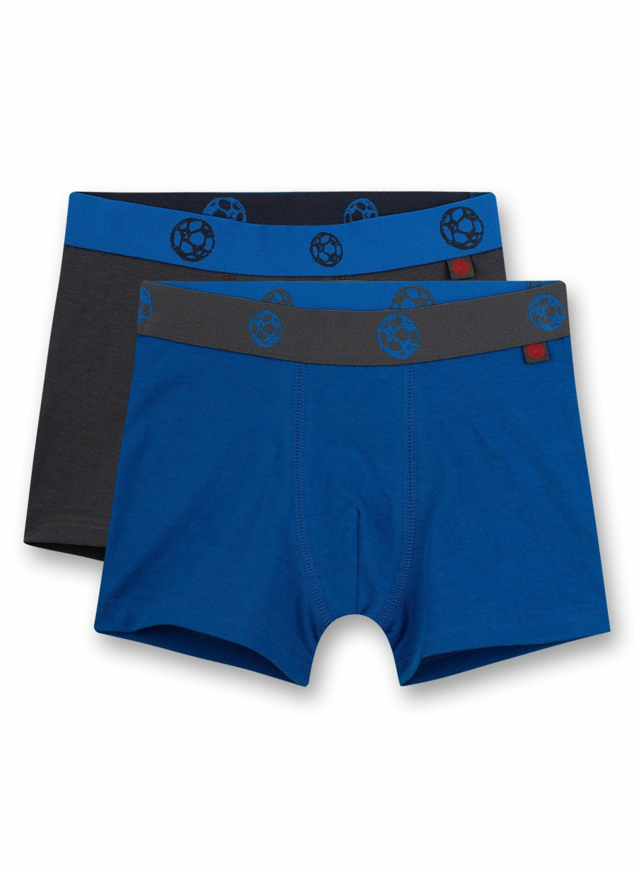 Jungs 3-14 Sanetta Shorts | Jungen-Hipshorts (Doppelpack) Blau Und Dunkelgrau Fusball