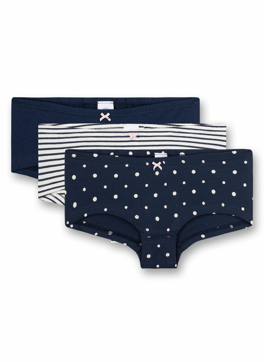 Madchen 3-14 Sanetta Panties & Hipster | Madchen-Pantys (Dreierpack) Dunkelblauer Dots-Allover Und Dunkelblau