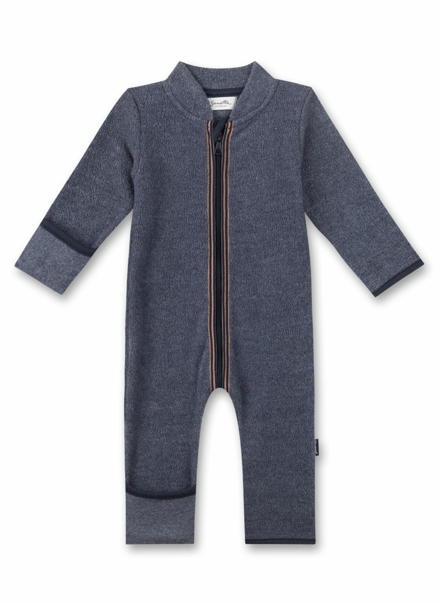 Jungs 0-3 Sanetta Strampler & Overalls | Unisex-Fleeceoverall Blau Aus Recyceltem Polyester