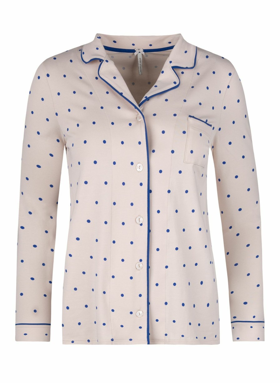 Damen Sanetta Tops | Damen-Pyjamaoberteil Beige Dots