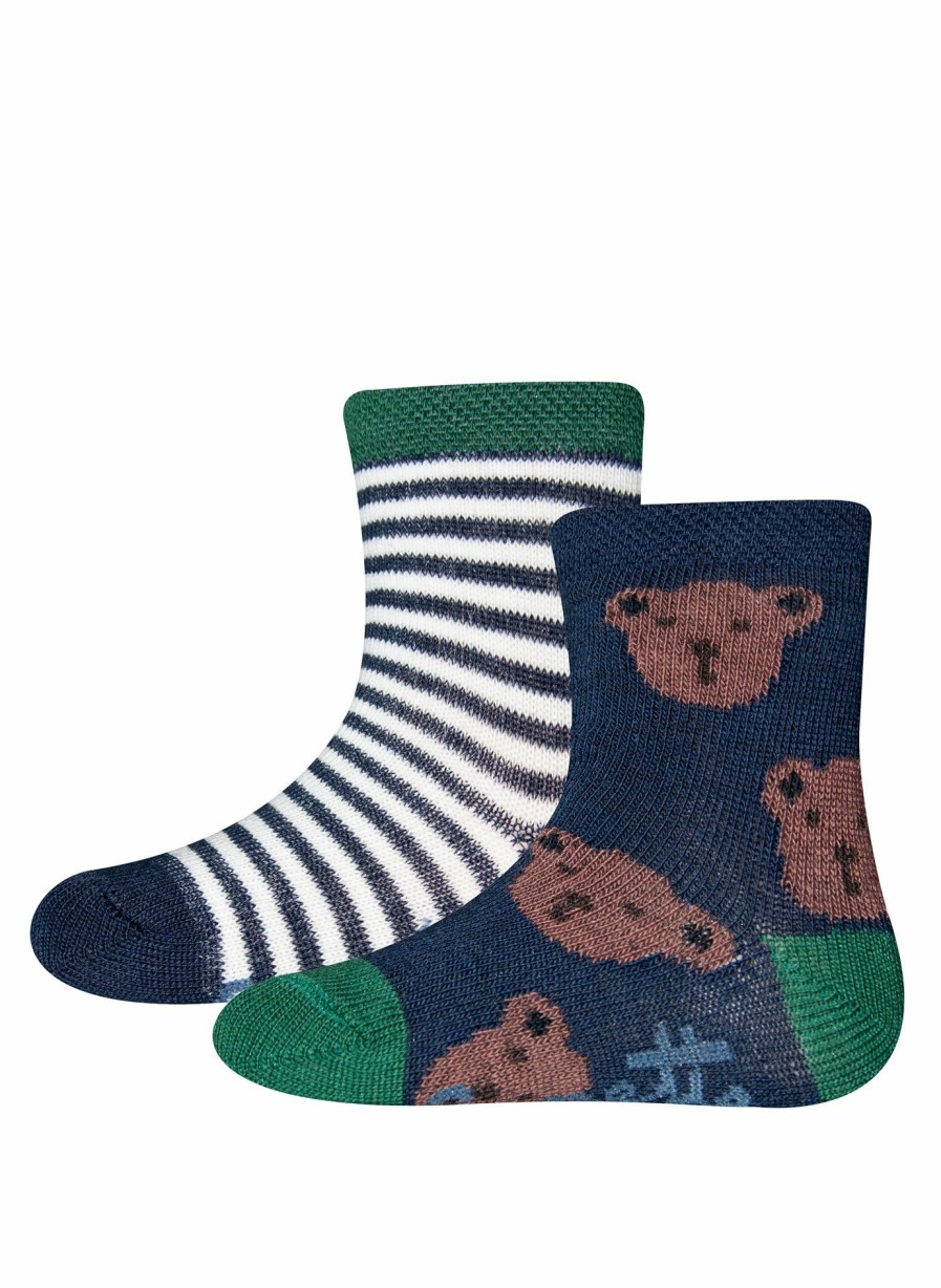 Jungs 0-3 Sanetta Accessoires | Jungen-Socken (Doppelpack) Teddy Und Ringel