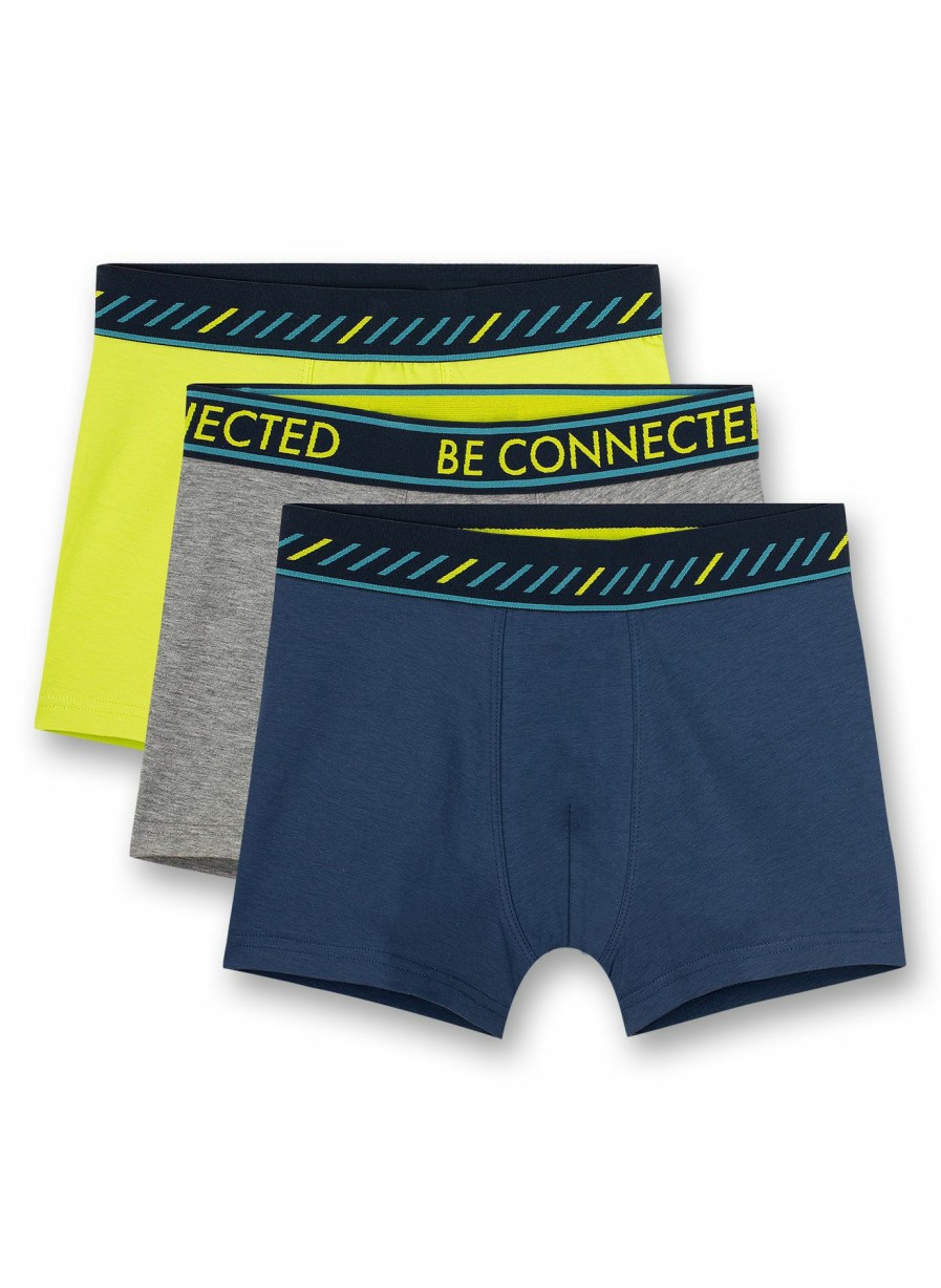 Jungs 3-14 Sanetta Shorts | Jungen-Shorts (Dreierpack) Dunkelblau Neongelb Graumelange