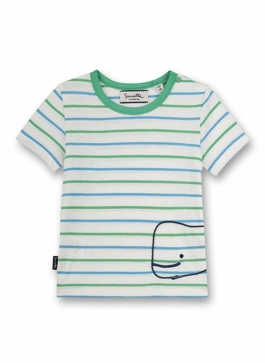 Jungs 0-3 Sanetta T-Shirts | Jungen T-Shirt Off-White Ringel Little Whale