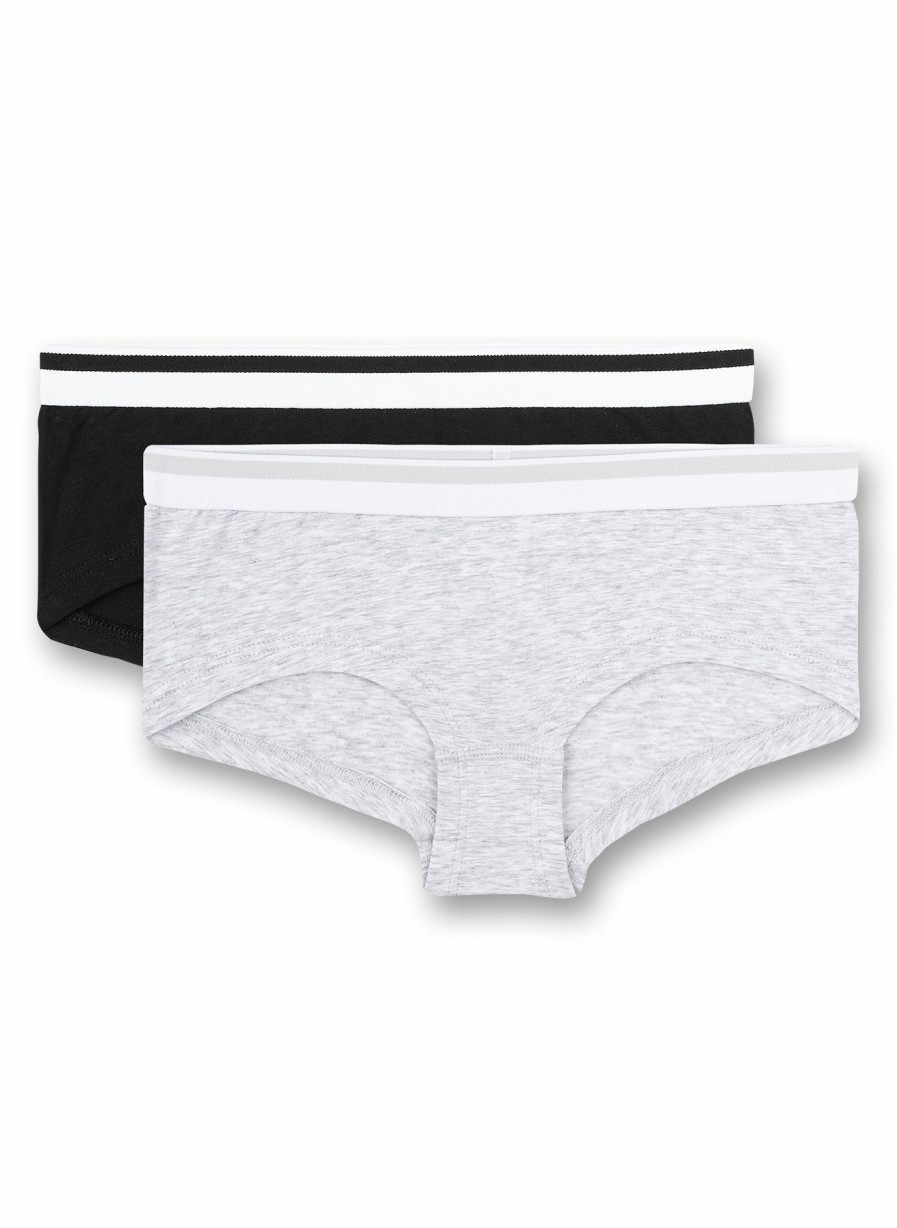 Madchen 3-14 Sanetta Panties & Hipster | Madchen-Cutbrief (Doppelpack) Graumelange Und Schwarz